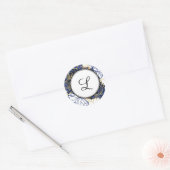 Navy Blue en Gold Floral Monogram Sticker (Envelop)
