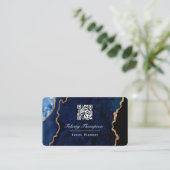 Navy Blue en Gold Geode Agate Stone QR Code Visitekaartje (Staand voorkant)
