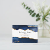 Navy Blue en Gold Geode Agate Stone Visitekaartje (Staand voorkant)