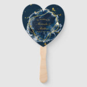 Navy Blue en Gold Geometric Wedding Handwaaier (Voorkant)