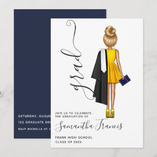 Navy Blue en Gold Girl Graduation Party Kaart