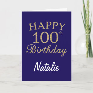Navy Blue en Gold Glitter 100th Birthday Card Kaart