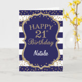 Navy Blue en Gold Glitter 21st Birthday Card Kaart (Gele Bloem)