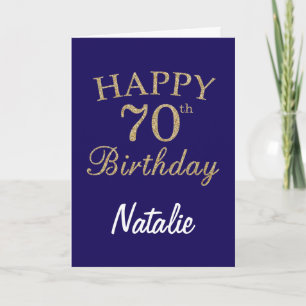 Navy Blue en Gold Glitter 70e Verjaardag Kaart