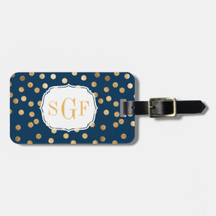 Navy Blue en Gold Glitter City Stippen Monogram Bagagelabel