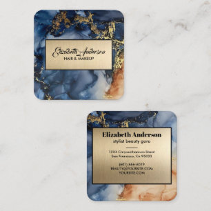 Navy Blue en Gold Glitter Marble Agate Modern Vierkante Visitekaartje