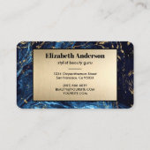 Navy blue en Gold Glitter Marble Agate Visitekaartje (Achterkant)