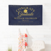 Navy Blue en Gold Glitter Modern Afstuderen Spandoek (Insitu)