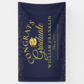 Navy Blue en Gold Glitter Modern Afstuderen Spandoek (Verticaal)