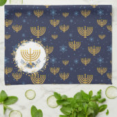 Navy Blue en Gold Hanukkah Menorah Pattern Theedoek (Gevouwen)
