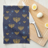 Navy Blue en Gold Hanukkah Menorah Pattern Theedoek (Quarter Fold)