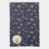 Navy Blue en Gold Hanukkah Menorah Pattern Theedoek (Verticaal)