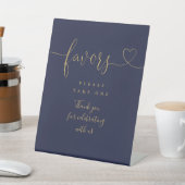 Navy Blue en Gold Heart Script Favorieten Reclamebord Met Voetstuk (Insitu)