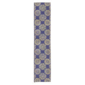 Navy Blue en Gold Kaleidoscope Pattern Korte Tafelloper (Voorkant)