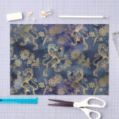 Navy Blue en Gold Lion Floral Tissuepapier (Craft)