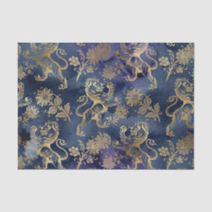 Navy Blue en Gold Lion Floral Tissuepapier