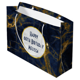 Navy Blue en Gold Marble Modern Stylish Birthday Groot Cadeauzakje