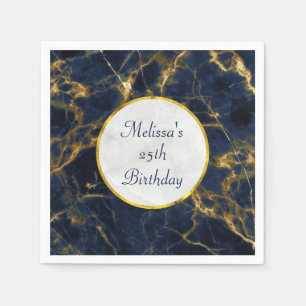 Navy Blue en Gold Marble Modern Stylish Birthday Servet
