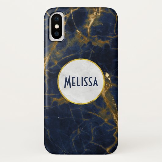 Navy Blue en Gold Marble Modern Stylish Case-Mate iPhone Case (Achterkant)