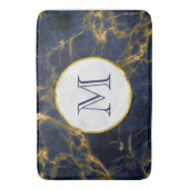 Navy Blue en Gold Marble Modern Stylish Monogram Badmat (Voorkant Verticaal)
