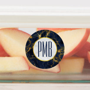 Navy Blue en Gold Marble Modern Stylish Monogram Labels
