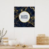 Navy Blue en Gold Marble Modern Stylish Poster (Keuken)