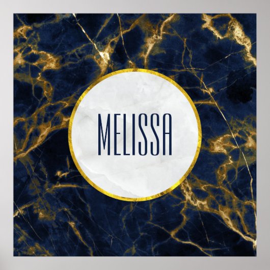 Navy Blue en Gold Marble Modern Stylish Poster (Voorkant)