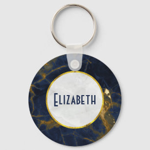 Navy Blue en Gold Marble Modern Stylish Sleutelhanger