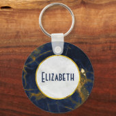 Navy Blue en Gold Marble Modern Stylish Sleutelhanger (Voorkant)