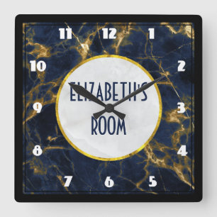 Navy Blue en Gold Marble Modern Stylish Vierkante Klok