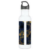 Navy Blue en Gold Marble Modern Stylish Waterfles (Achterkant)
