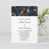 Navy Blue en Gold Marble Modern Stylish Wedding Kaart (Staand voorkant)