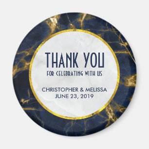 Navy Blue en Gold Marble Modern Stylish Wedding Magneet