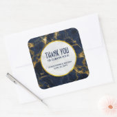 Navy Blue en Gold Marble Modern Stylish Wedding Vierkante Sticker (Envelop)