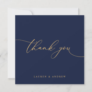 Navy Blue en Gold Minimalist Weddenschap Hartelijk Bedankkaart
