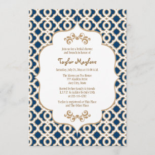 Navy Blue en Gold Moroccan Vrijgezellenfeest nodig Kaart