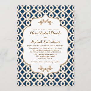 Navy Blue en Gold Moroccan Wedding Invitations Kaart