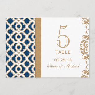 Navy Blue en Gold Moroccan Wedding Table Number Kaart