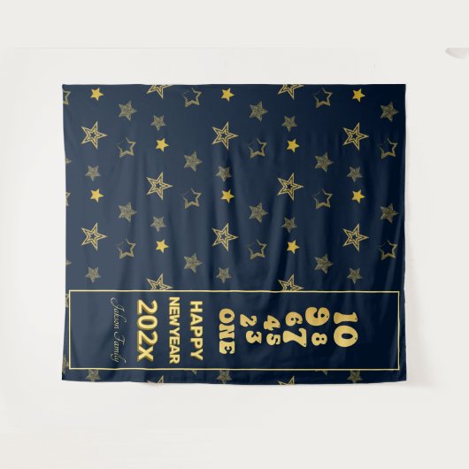 Navy Blue en Gold New Years Eve Countdown Party Wandkleed (Voorkant (horizontaal))