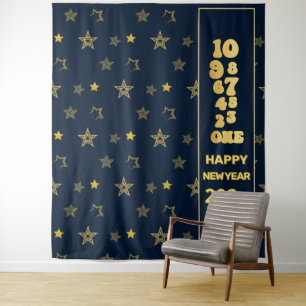 Navy Blue en Gold New Years Eve Countdown Party Wandkleed
