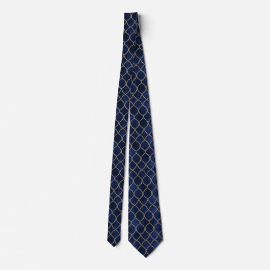 Navy Blue en Gold Pattern Stropdas (Achterkant)