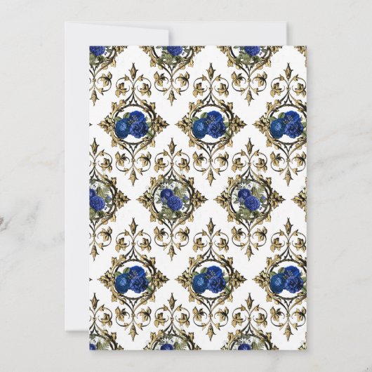 Navy Blue en Gold Peacock Floral Birthday Kaart (Achterkant)