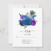 Navy Blue en Gold  Peacock RSVP Kaartje (Voorkant)