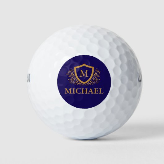 Navy Blue en Gold Personalized Monogram Name Golfballen (Voorkant)