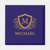Navy Blue en Gold Personalized Monogram Name Magneet (Voorkant)