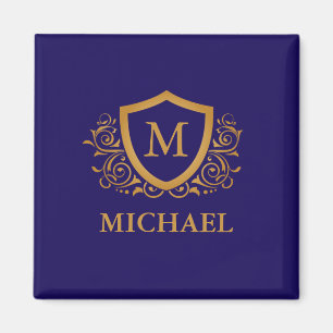 Navy Blue en Gold Personalized Monogram Name Magneet
