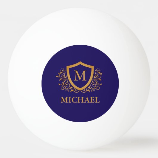 Navy Blue en Gold Personalized Monogram Name Pingpongballen (Voorkant)