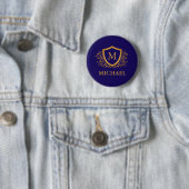 Navy Blue en Gold Personalized Monogram Name Ronde Button 5,7 Cm (In situ)