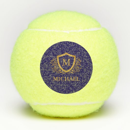 Navy Blue en Gold Personalized Monogram Name Tennisballen (Voorkant)