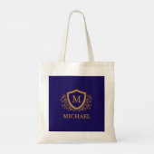 Navy Blue en Gold Personalized Monogram Name Tote Bag (Achterkant)